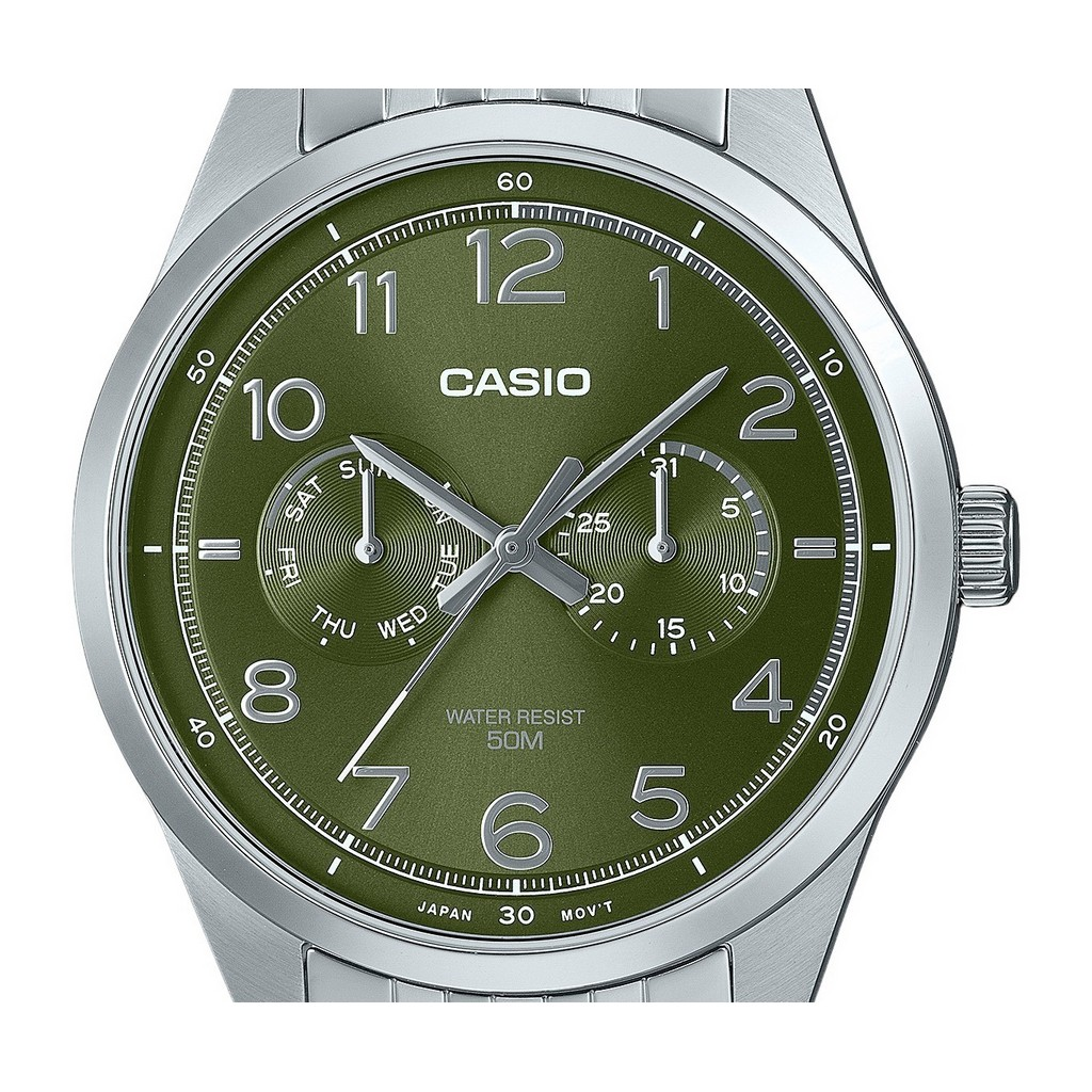 Reloj Casio estándar analógico de acero inoxidable con esfera verde y