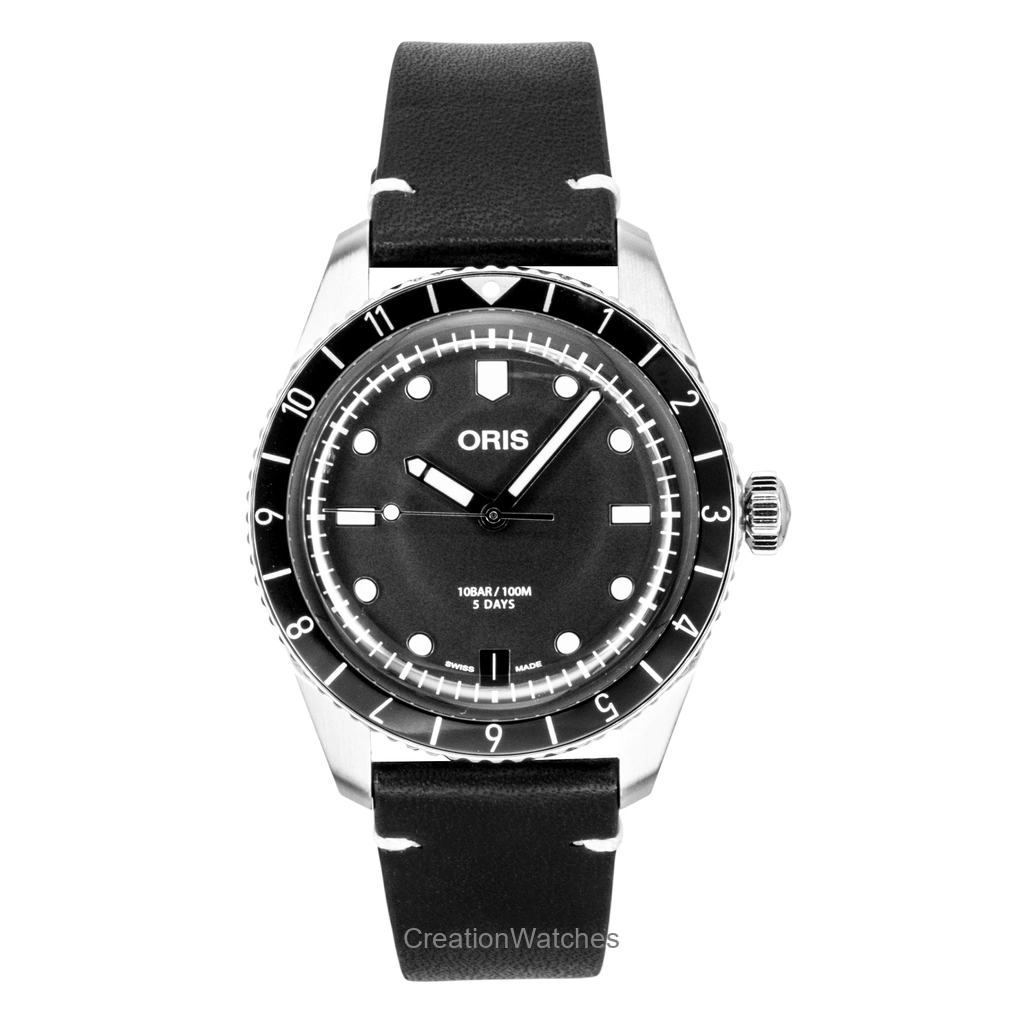 Oris Divers Sixty Five 12H レザーベルト 黒文字盤 自動巻き 01 400 7772 4054-07 5 20 82 100m防水 メンズ腕時計
