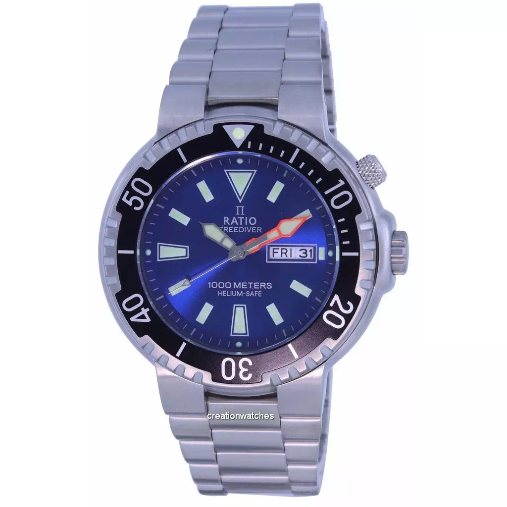 Reloj para hombre Ratio FreeDiver con esfera azul y acero inoxidable y cuarzo 1050HA93-12V-BLU 1000M