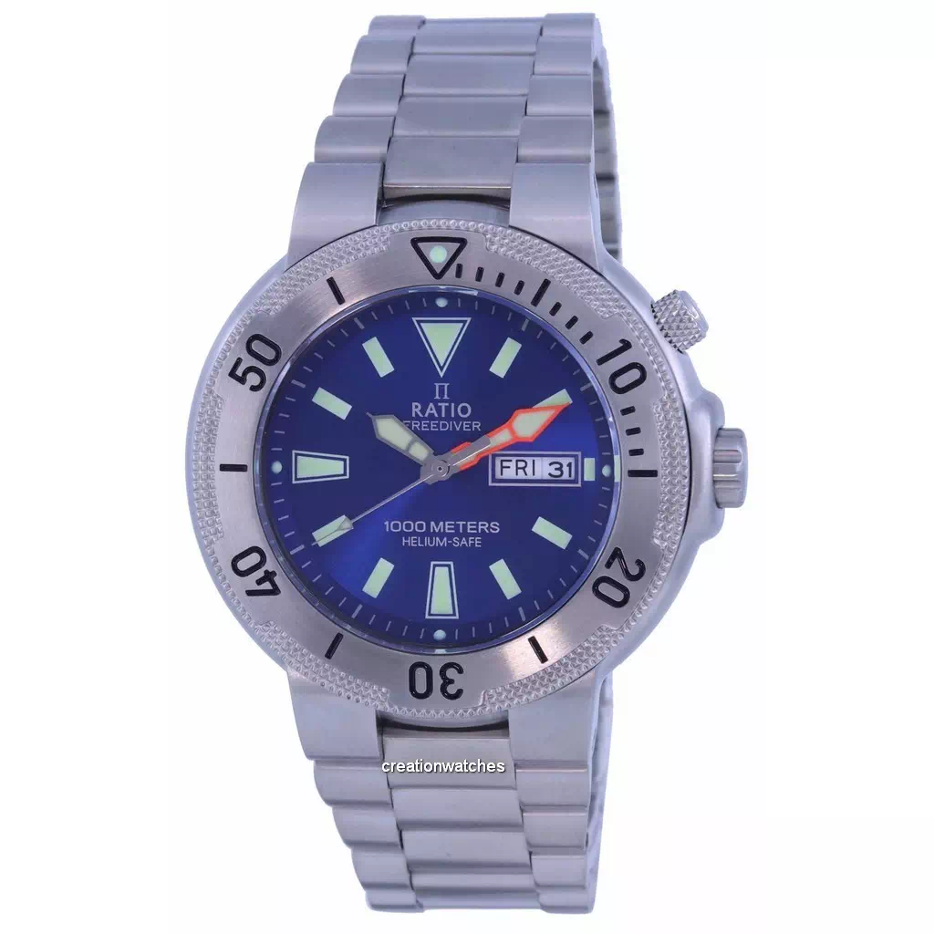 Reloj para hombre Ratio FreeDiver con esfera azul y acero inoxidable de cuarzo 1050MD93-12V-BLU 1000M