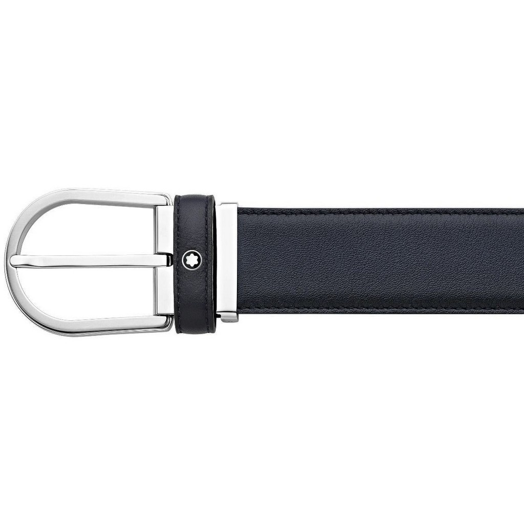 Montblanc Horseshoe Shiny And Matt Blue Buckle 123888 Men's Leather Belt