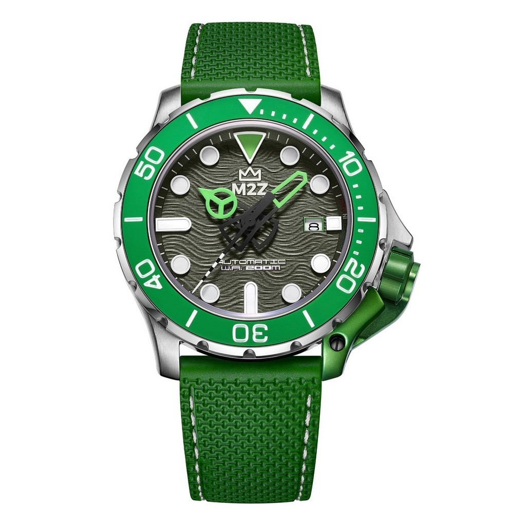 M2Z Diver 200 Sapphire Glass Green Strap Grey Dial Automatic Diver's 200-001B 200M Men's Watch