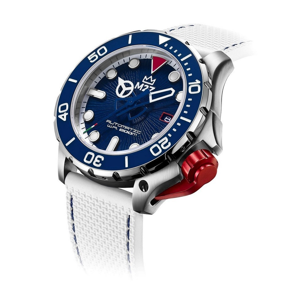 M2Z Diver 200 Sapphire Glass White Strap Blue Dial Automatic Diver's 200-007B 200M Men's Watch
