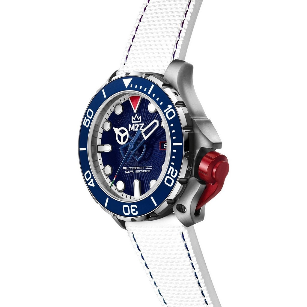 M2Z Diver 200 Sapphire Glass White Strap Blue Dial Automatic Diver's 200-007B 200M Men's Watch