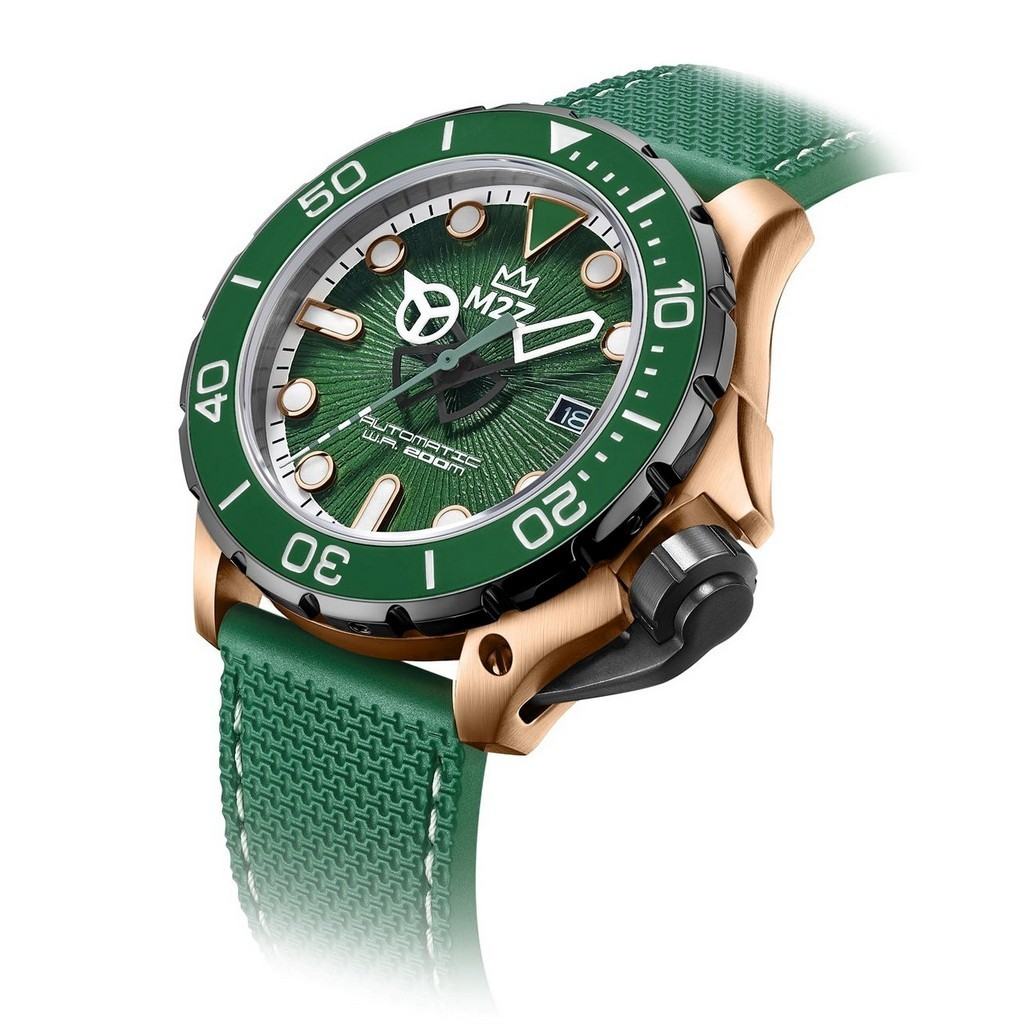 M2Z Diver 200 Sapphire Glass Green Strap Green Dial Automatic Diver's 200-010 200M Men's Watch