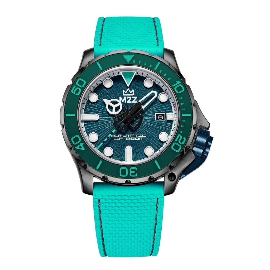 M2Z Diver 200 Sapphire Glass Grey Green Strap Green Dial Automatic Diver's 200-011 200M Men's Watch