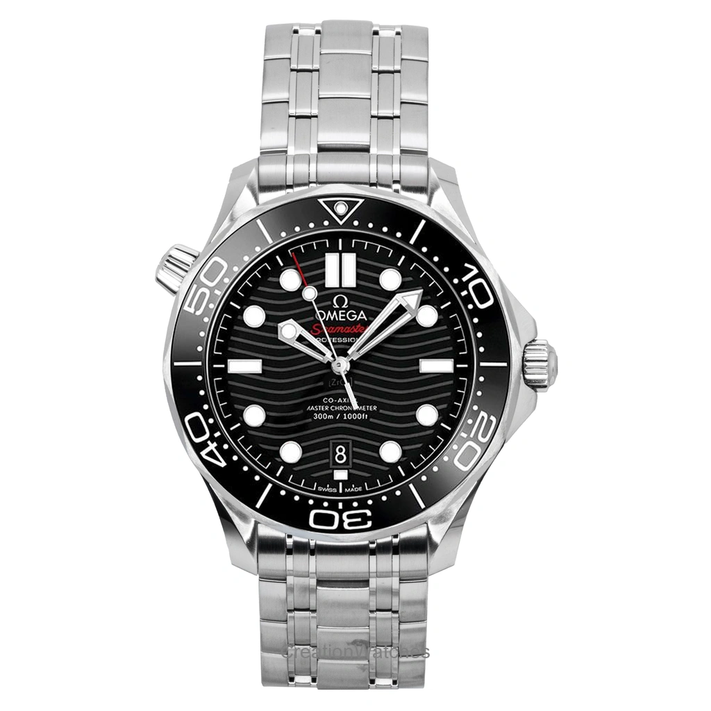 Omega Seamaster ステンレススチール 黒文字盤 自動巻き ダイバーズ 210.30.42.20.01.001 300m防水 メンズ腕時計