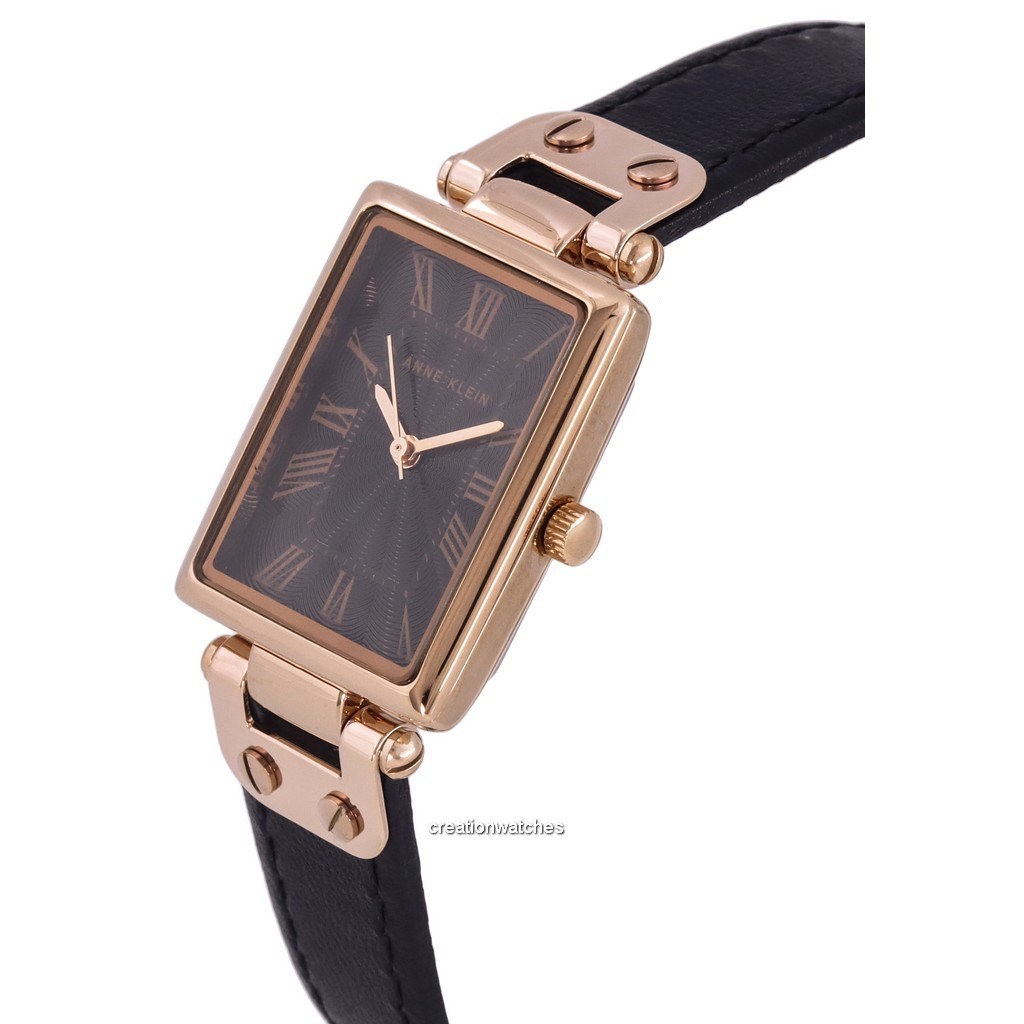 Relógio Feminino Anne Klein Couro Clássico Mostrador Preto Quartzo 3752RGBK