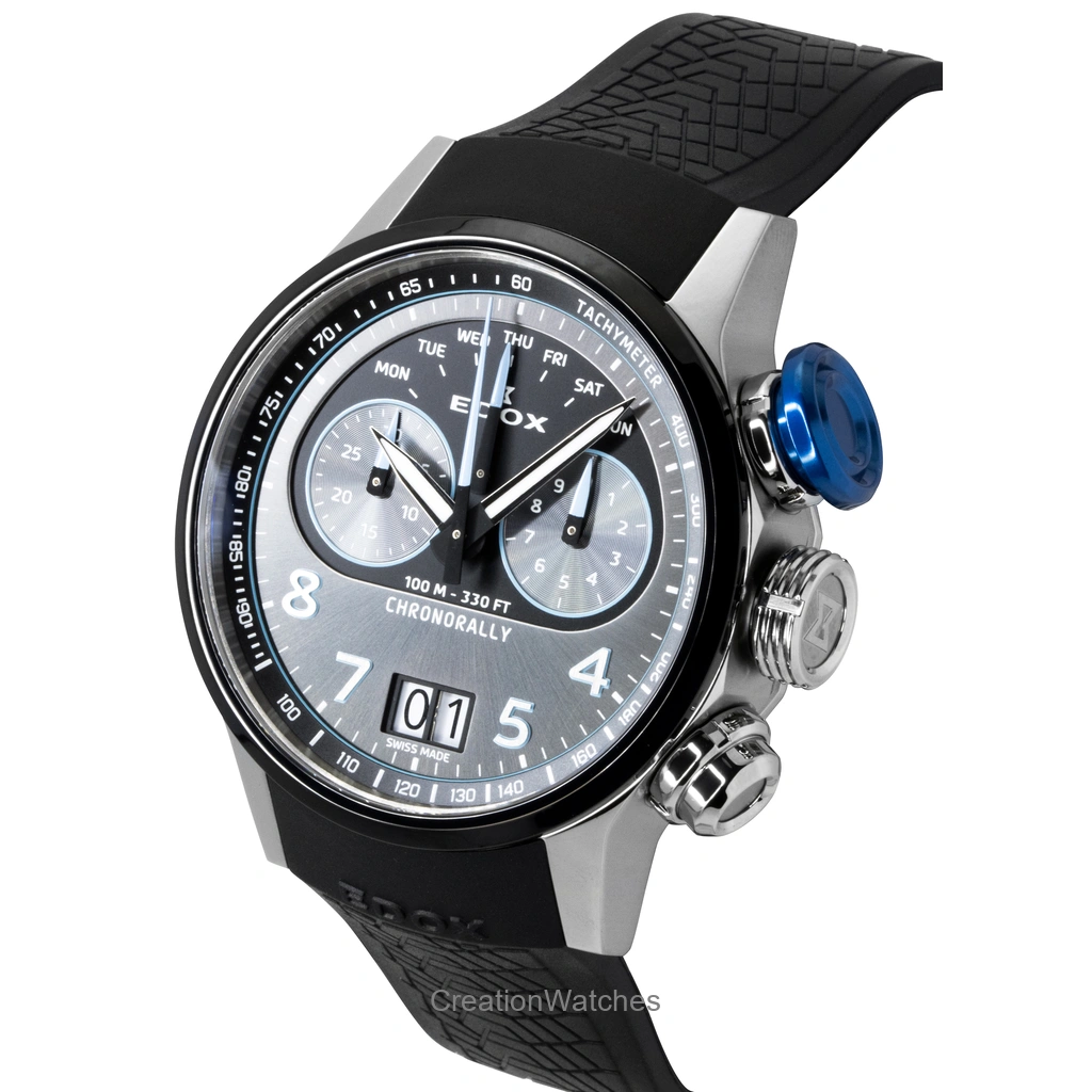 Edox Chronorally Chronograph Rubber Strap Grey Dial Quartz 38003
