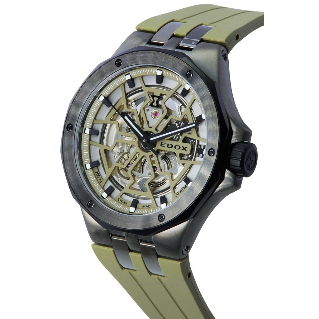 Edox Delfin Mecano Green Skeleton Dial Automatic Diver's 85303357GNCAVVONB 200M นาฬิกาข้อมือผู้ชาย