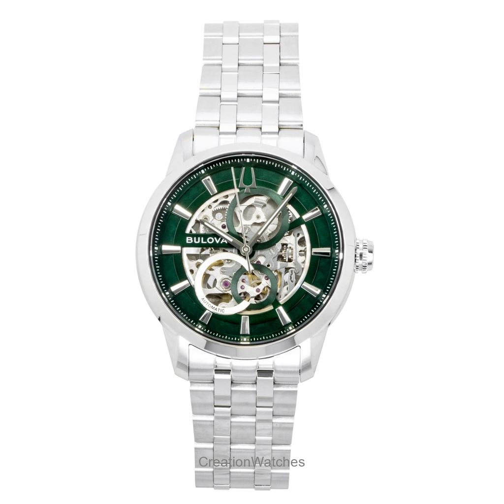 Bulova Sutton ステンレススチール Green Skeleton 自動巻き 96A329 メンズ腕時計