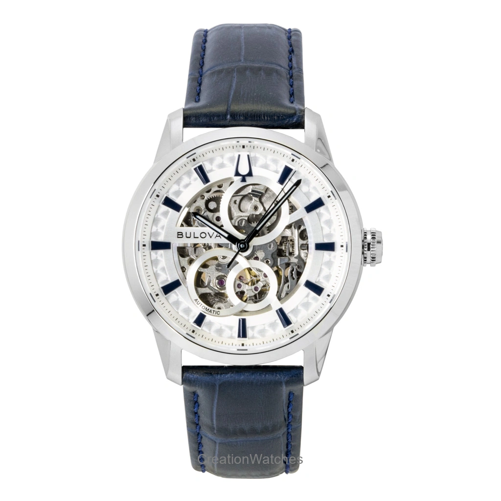 Bulova Sutton レザーベルト Silver Skeleton 自動巻き 96A330 メンズ腕時計