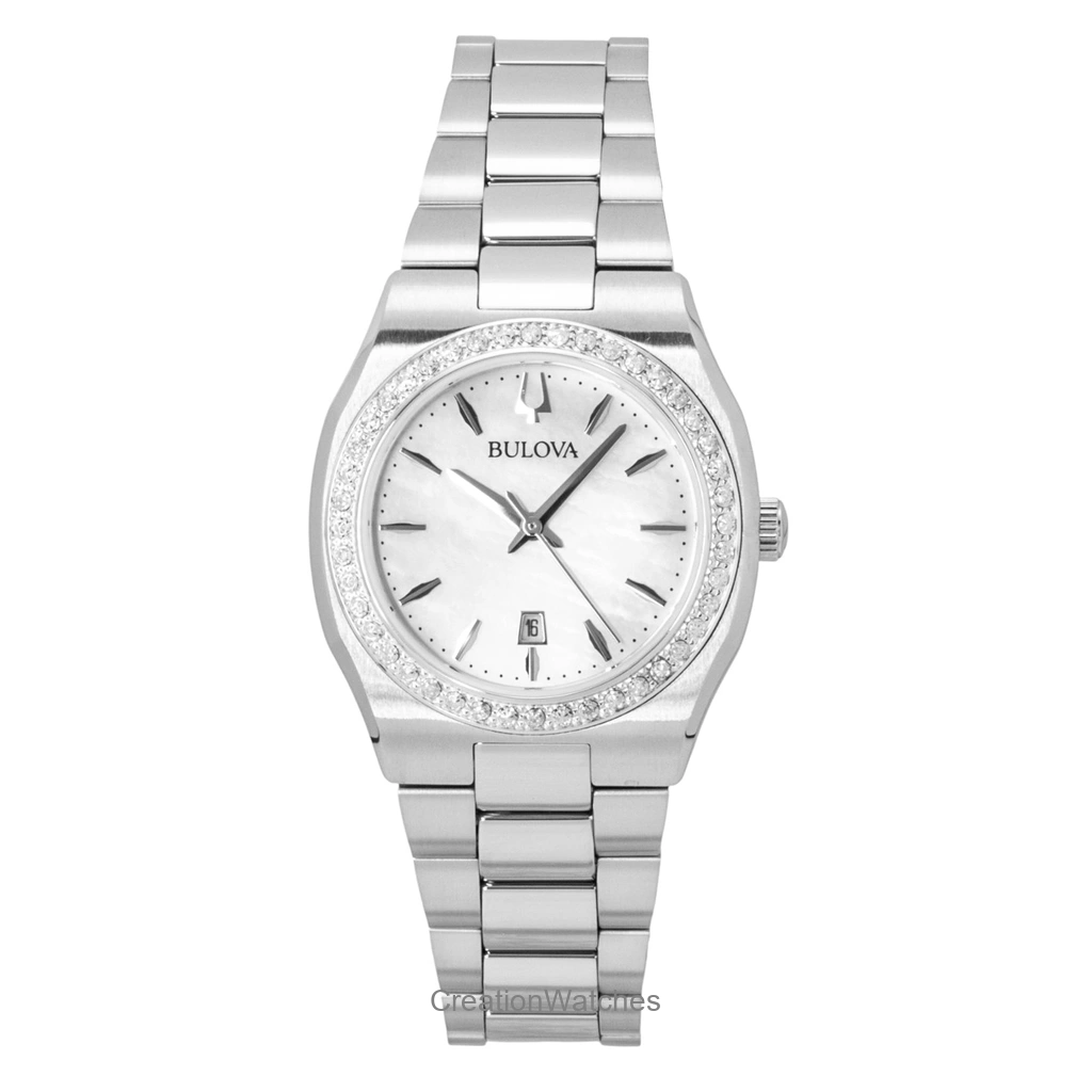 Bulova Surveyor Diamond ステンレススチール Mother Of Pearl クォーツ 96R245 レディース腕時計