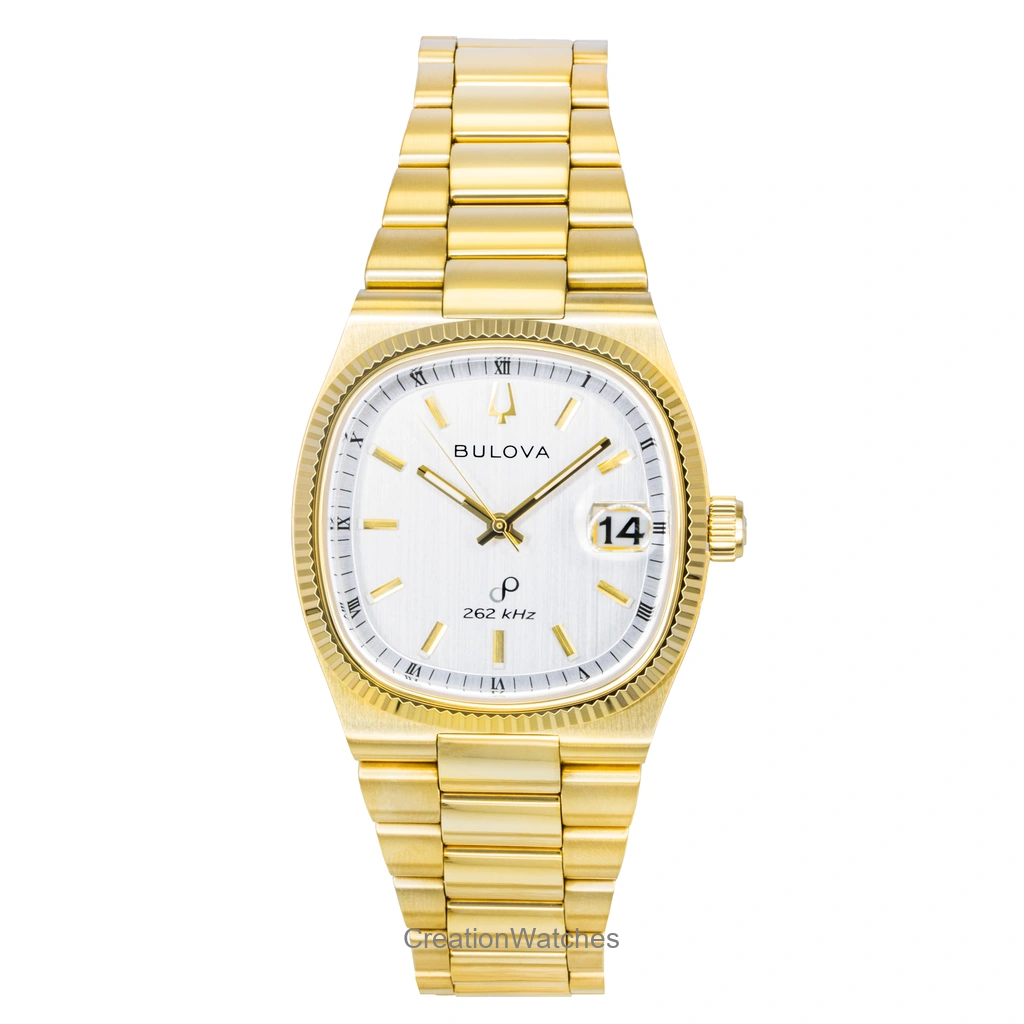 Bulova Super Seville Gold Tone ステンレススチール 白文字盤 クォーツ 97B223 メンズ腕時計