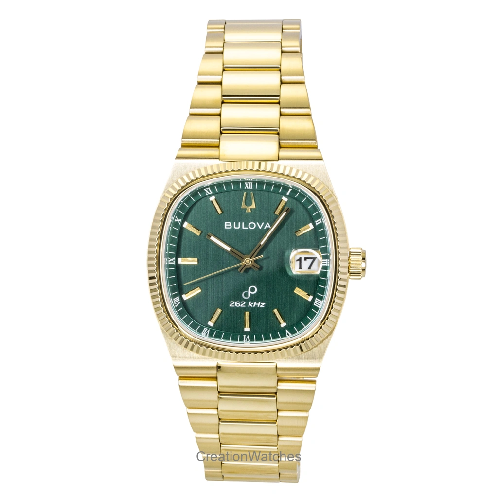 Bulova Super Seville Gold Tone ステンレススチール 緑文字盤 クォーツ 97B237 メンズ腕時計