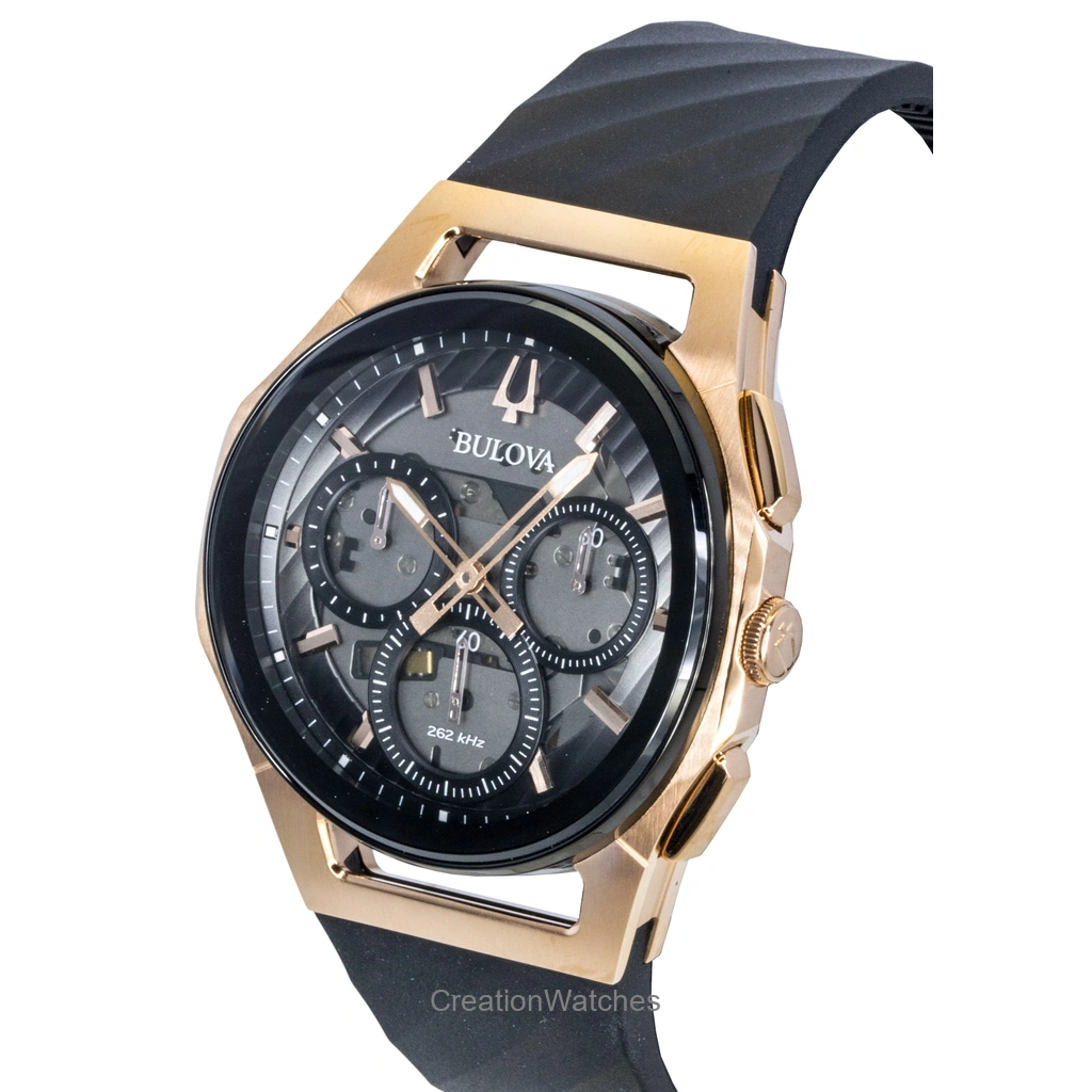 Bulova Curv chronograph black dial rubber quartz watch