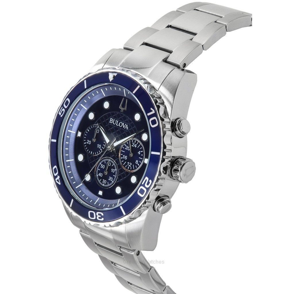 Bulova Essentials Chronograph Stainless Steel Blue Dial Quartz 98A209 100M Men's Watch