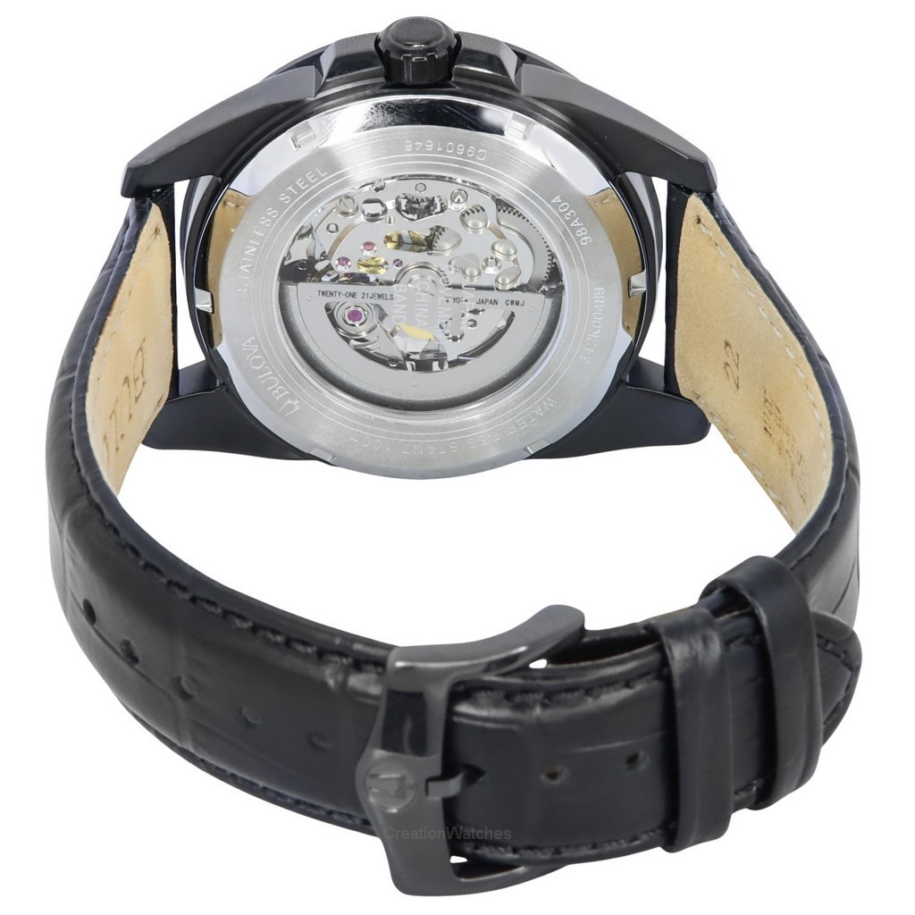 Bulova Classic Sutton Leather Strap Silver Skeleton Dial Automatic 98A304 100M Men's Watch