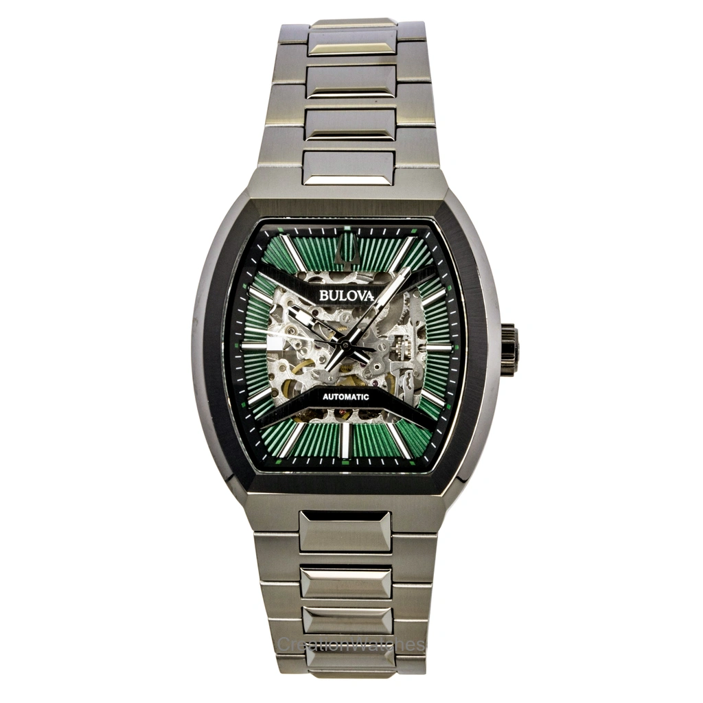 Bulova Maquina ステンレススチール Green Skeleton Dial 自動巻き 98A321 メンズ腕時計