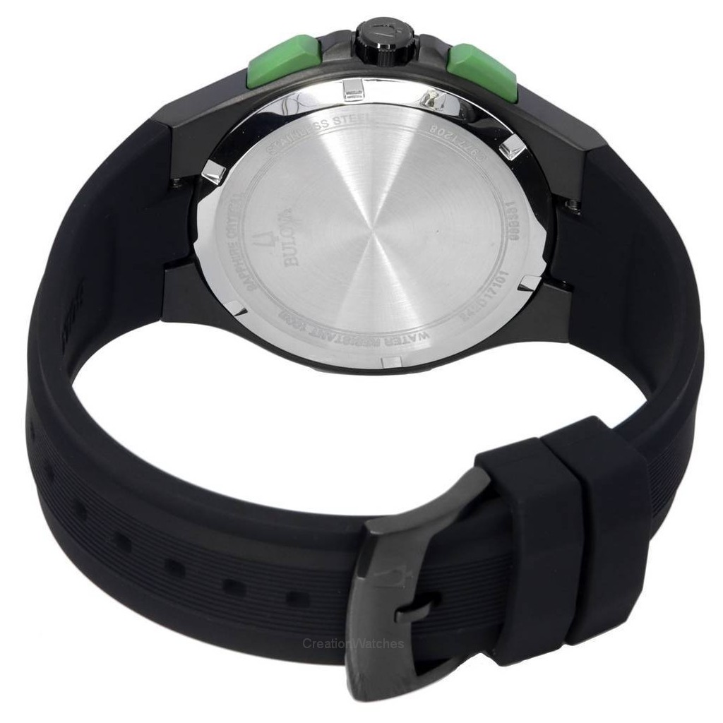 Bulova Orologio Cronografo Uomo 98B381, Quarzo, Cinturino In Silicone Nero, Cassa 46mm, Impermeabile 10 ATM, Regalo