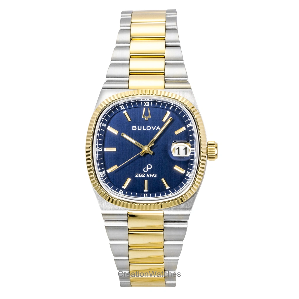 Bulova Super Seville Two Tone ステンレススチール 青文字盤 クォーツ 98B462 メンズ腕時計
