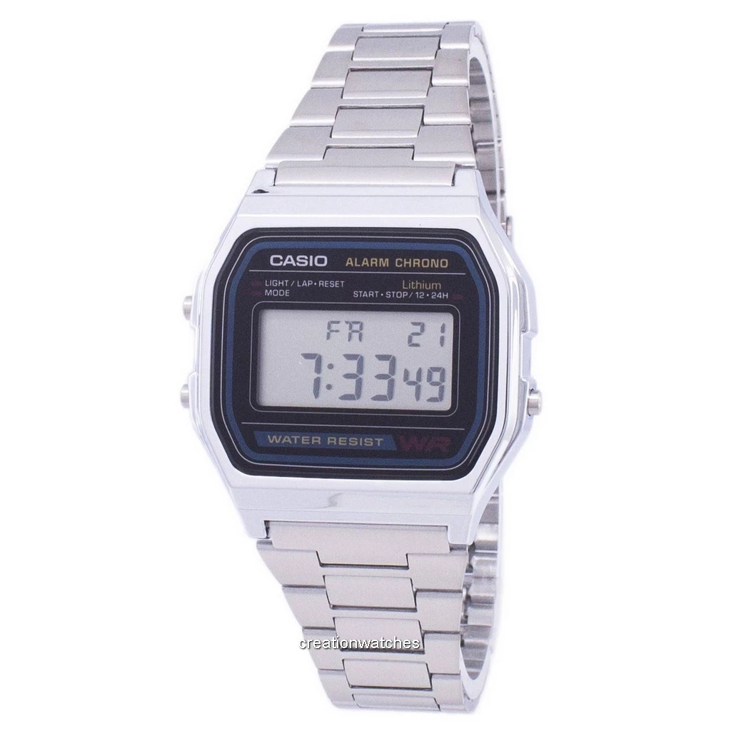 Reloj Casio Digital de acero inoxidable con alarma diaria A158WA-1DF A158WA-1 para hombre