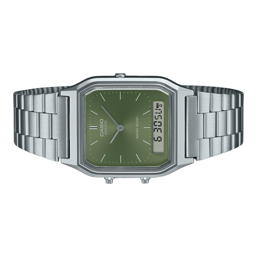 Casio Vintage Analog Digital Green Dial Dual Time Quartz Aq A Amqy