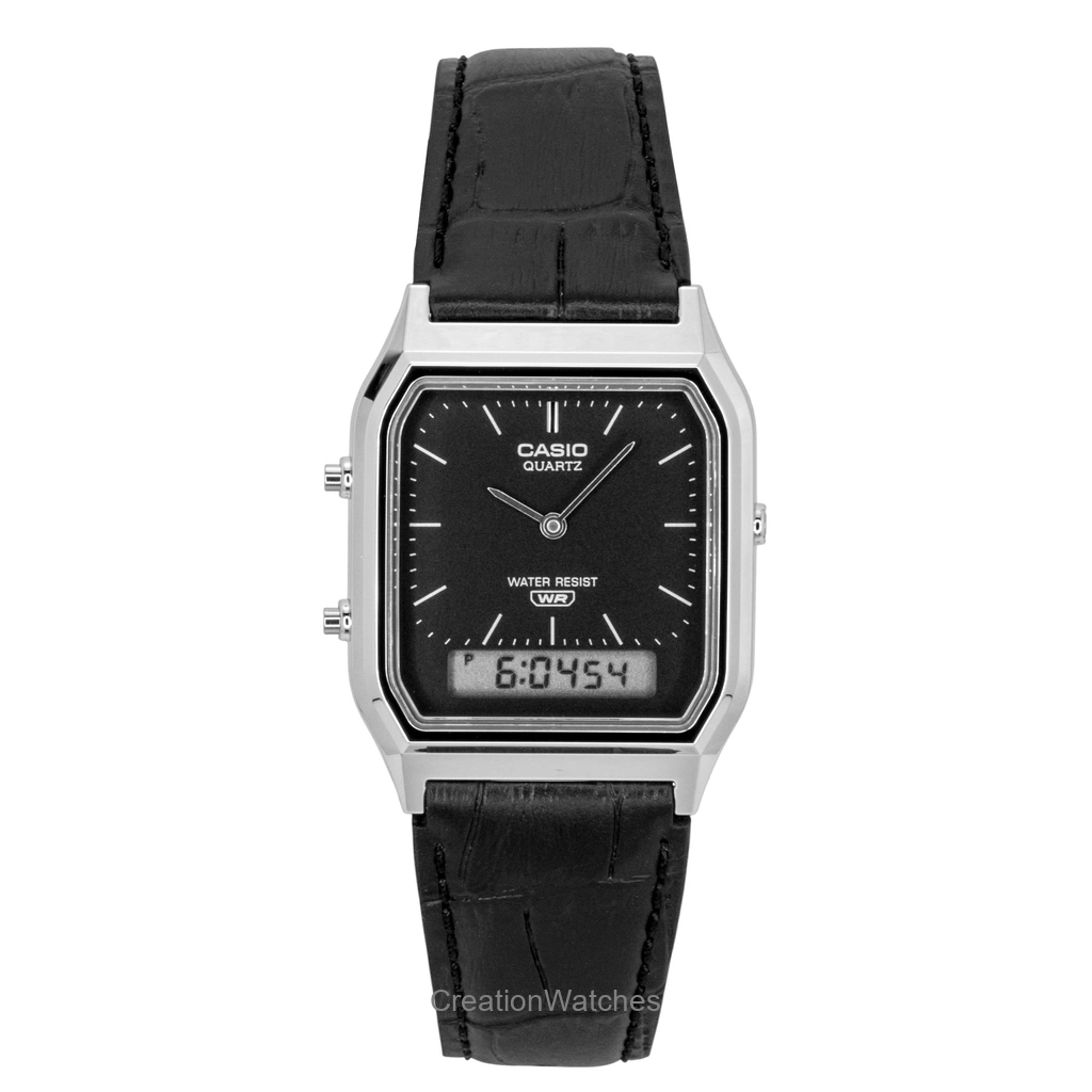 Casio ビンテージ アナログデジタル レザーベルト 黒文字盤 クォーツ AQ-230EL-1A ユニセックス腕時計