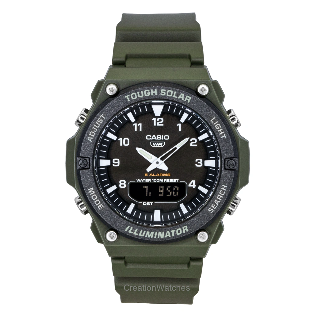 Casio Standard アナログデジタル 樹脂ベルト 黒文字盤 ソーラー AQ-S820W-3BV 100m防水 メンズ腕時計