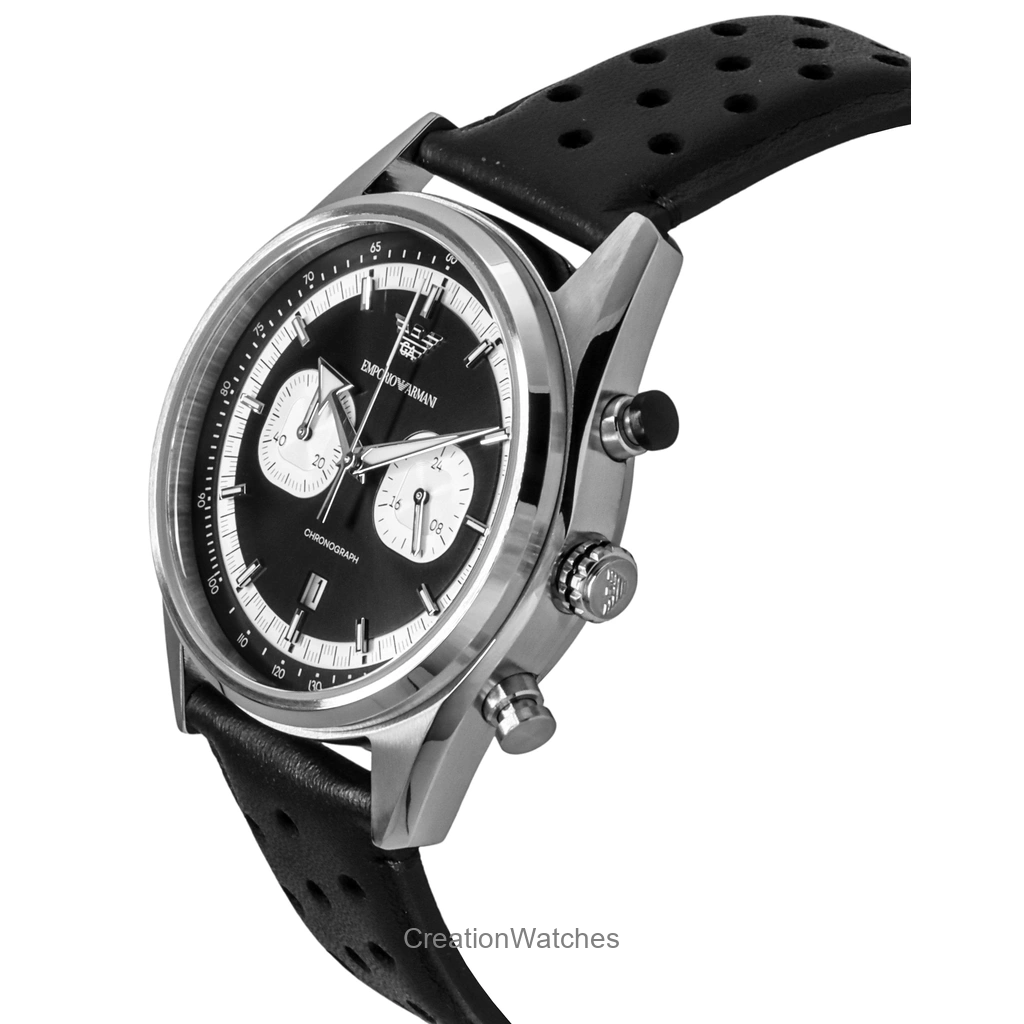 Emporio Armani Chronograph Leather Strap Black Dial Quartz