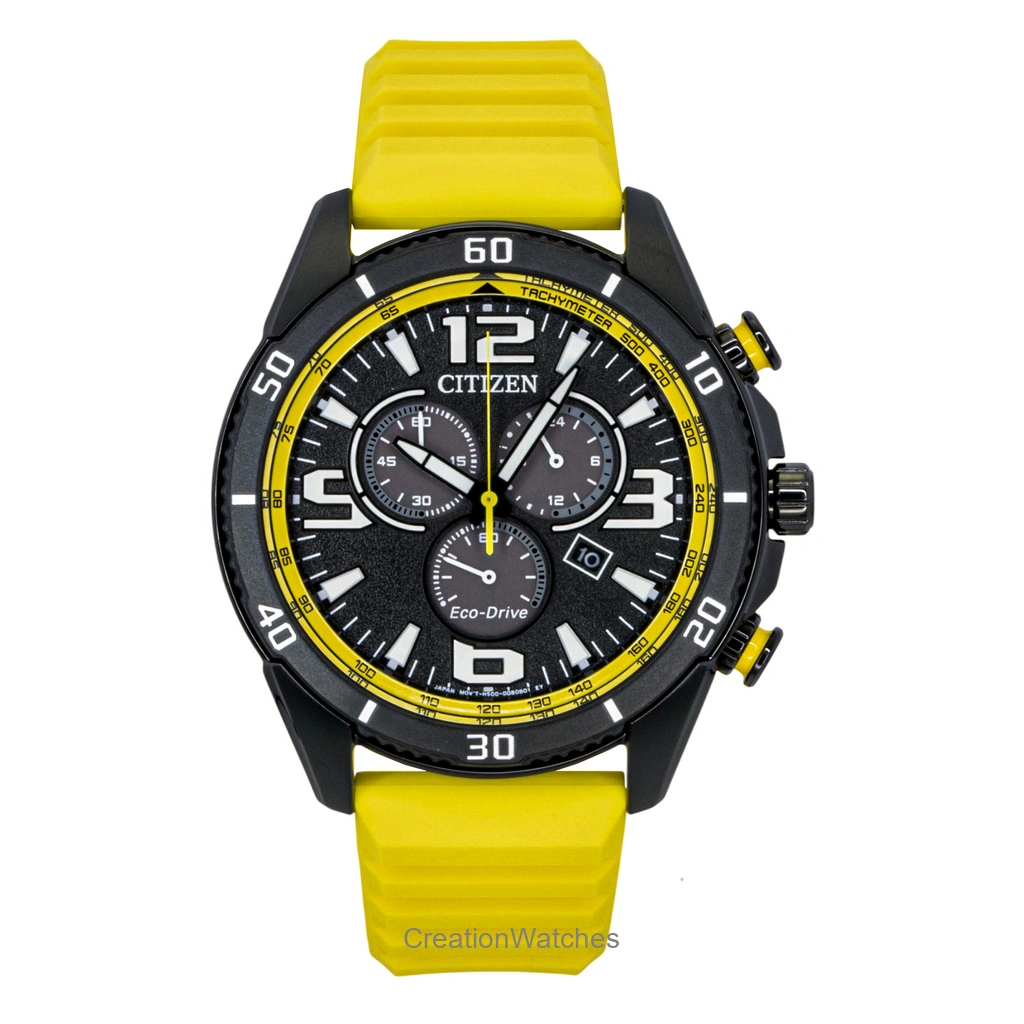 Citizen Brycen クロノグラフ Silicone Strap 黒文字盤 エコ・ドライブ AT2585-08E 100m防水 メンズ腕時計
