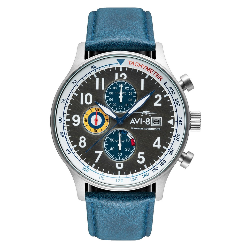 AVI-8 Hawker Hurricane Classic クロノグラフ Pennant Blue レザーベルト Grey Dial クォーツ AV-4011-0F メンズ腕時計