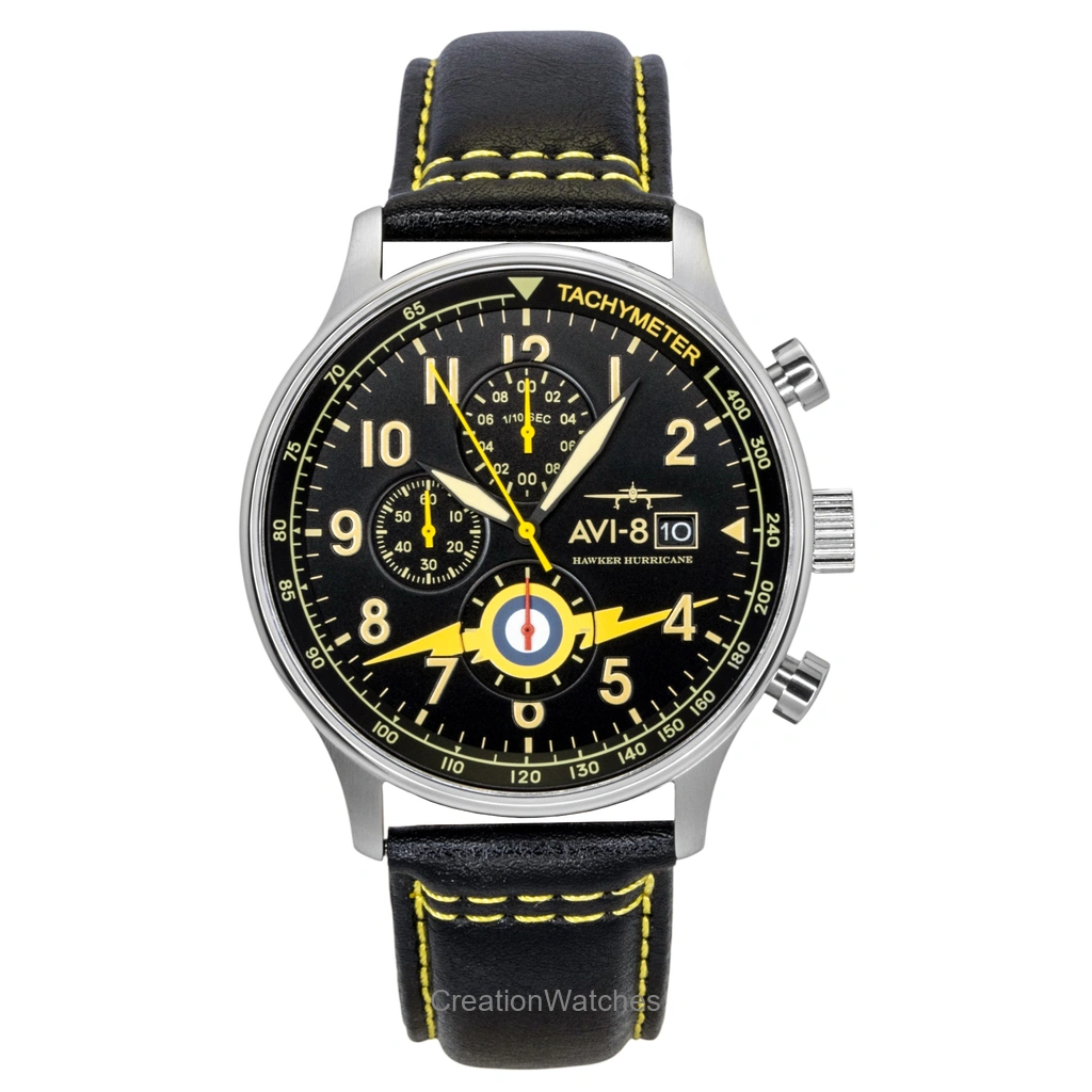 AVI-8 Hawker Hurricane Classic クロノグラフ レザーベルト 黒文字盤 クォーツ AV-4011-0Z Men's Watch With Extra Strap