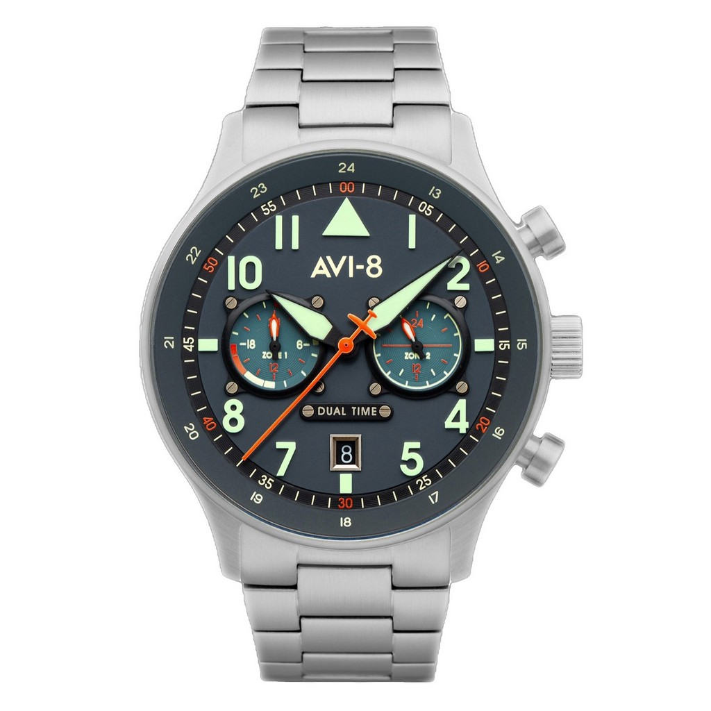 AVI-8 Hawker Hurricane Carey Dual Time Gutersloh ステンレススチール 青文字盤 クォーツ AV-4088-22 メンズ腕時計