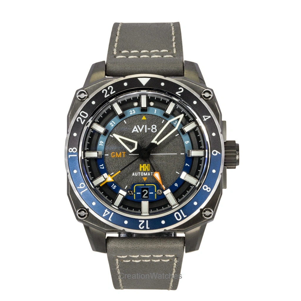 AVI-8 Hawker Hunter Atlas GMT レザーベルト Mist Grey Dial 自動巻き AV-4122-04 メンズ腕時計