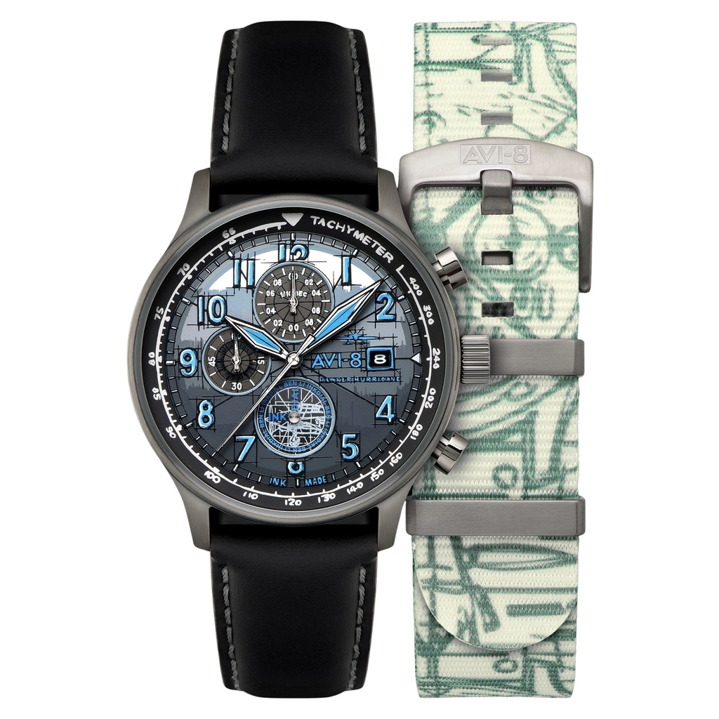 AVI-8 Hawker Hurricane Inkdial Chronograph Limited Edition Grey Dial Quartz AV-4123-01 Men's Watch With Extra Strap