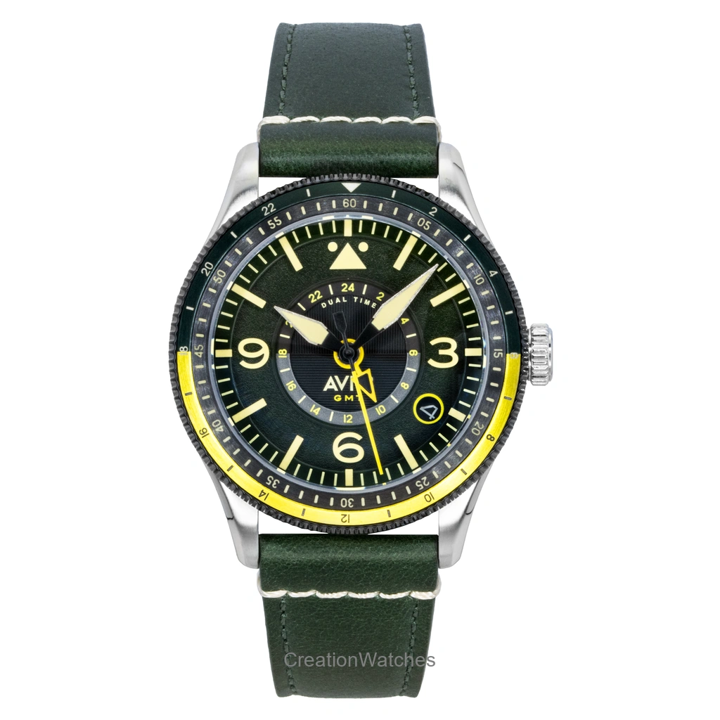 AVI-8 Flyboy Airmaster GMT Fuselage Green レザーベルト 緑文字盤 自動巻き AV-4128-03 メンズ腕時計