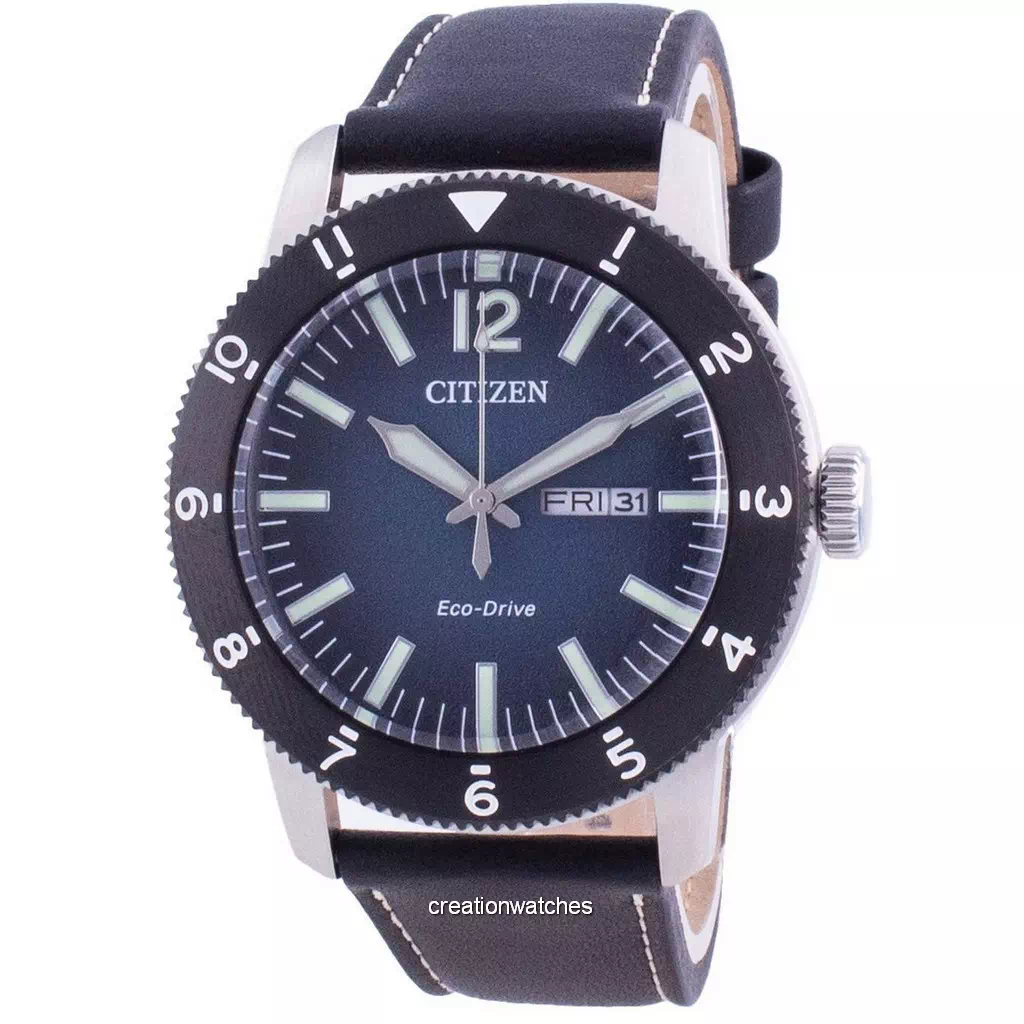 นาฬิกาข้อมือผู้ชาย Citizen Blue Dial Calf Leather Eco-Drive AW0077-19L 100M