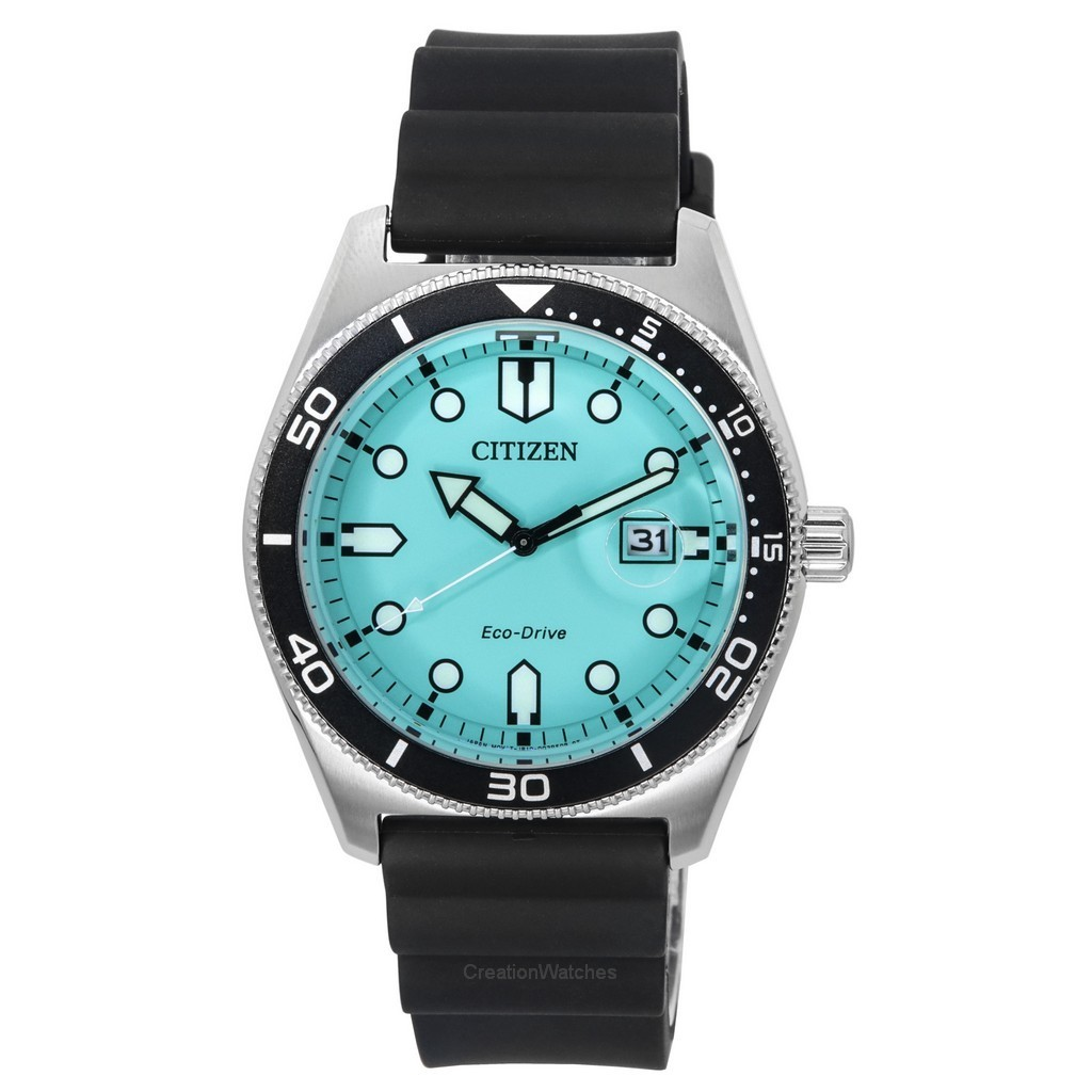 Citizen Eco-Drive Rubber Strap Turquoise Dial AW1760-14X 100M Men's Watch