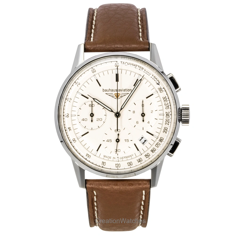 Bauhaus Aviation chronograph quartz beige leather watch