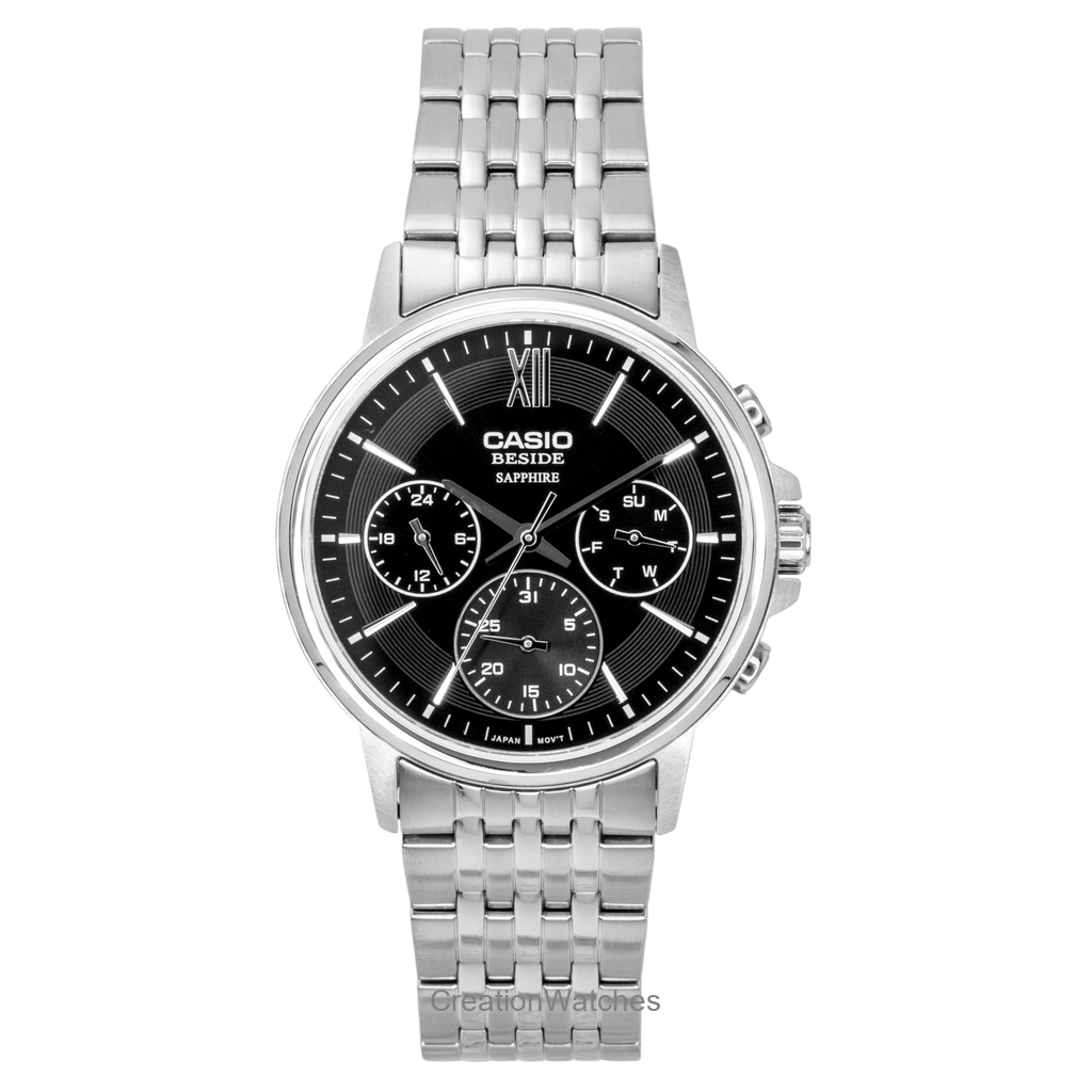 Casio Beside アナログ ステンレススチール 黒文字盤 クォーツ BMS-300D-1AV メンズ腕時計