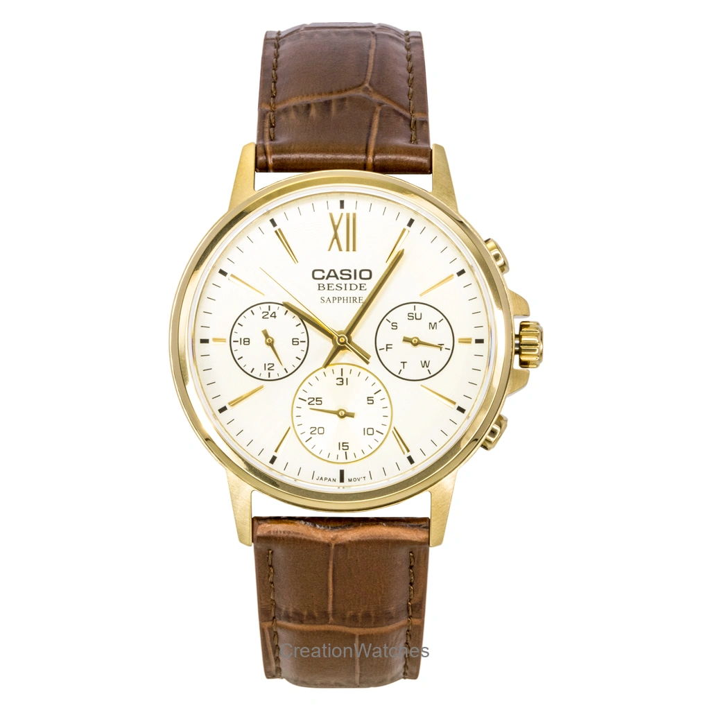Casio Beside アナログ レザーベルト Gold Dial クォーツ BMS-300GL-5AV メンズ腕時計