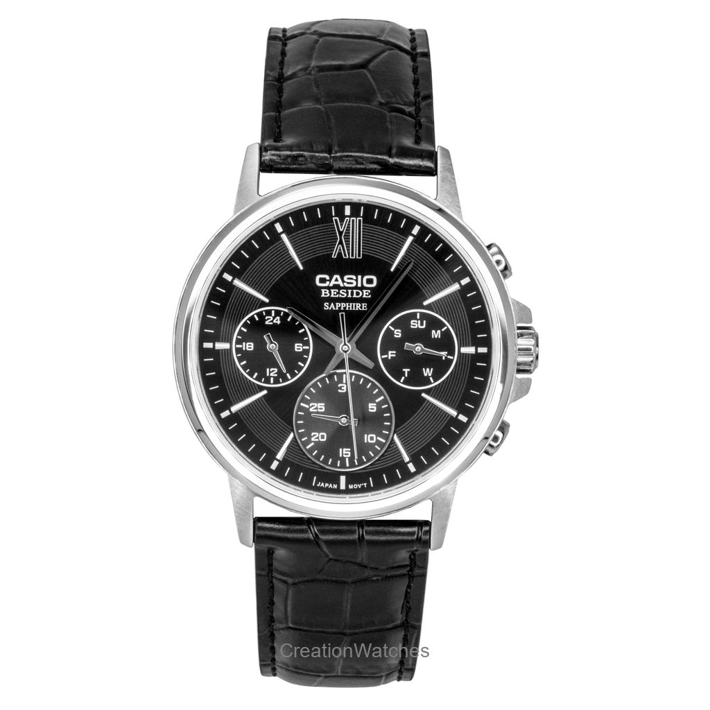 Casio Beside アナログ レザーベルト 黒文字盤 クォーツ BMS-300L-1AV メンズ腕時計