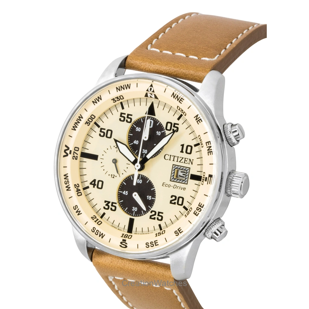 Citizen Eco Drive chronograph leather beige 100M watch