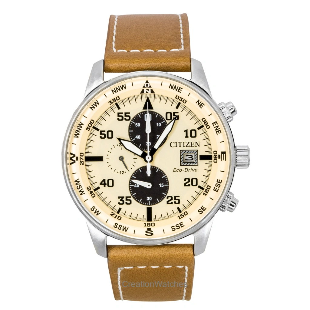 Relógio Citizen Eco Drive cronógrafo em couro bege 100M