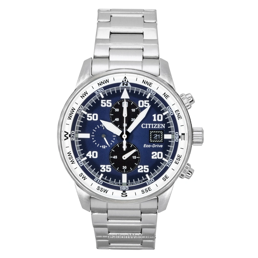 Citizen エコ・ドライブ Aviator クロノグラフ ステンレススチール 青文字盤 CA0880-58L 100m防水 メンズ腕時計