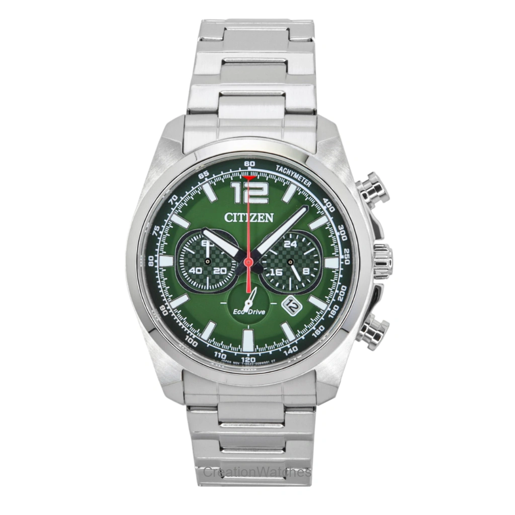 Citizen エコ・ドライブ クロノグラフ ステンレススチール 緑文字盤 CA4640-50X 100m防水 メンズ腕時計
