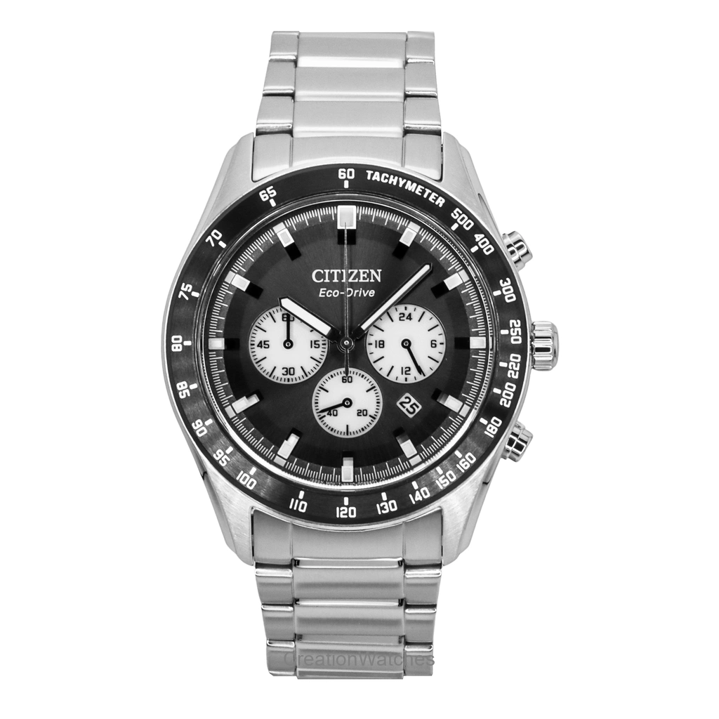 Citizen エコ・ドライブ クロノグラフ ステンレススチール 黒文字盤 CA4674-58E 100m防水 メンズ腕時計
