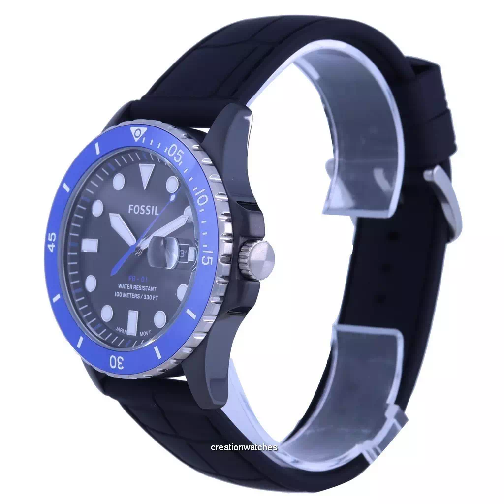 Relógio masculino Fossil FB-01 mostrador preto pulseira de silicone Quartz CE5023 100M
