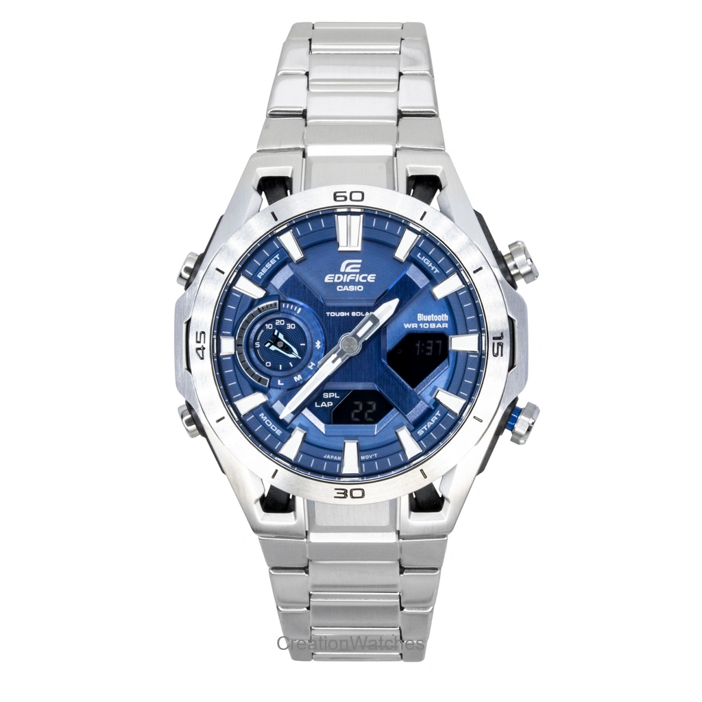 Casio Edifice アナログデジタル ステンレススチール 青文字盤 ソーラー ECB-2300D-2A 100m防水 メンズ腕時計